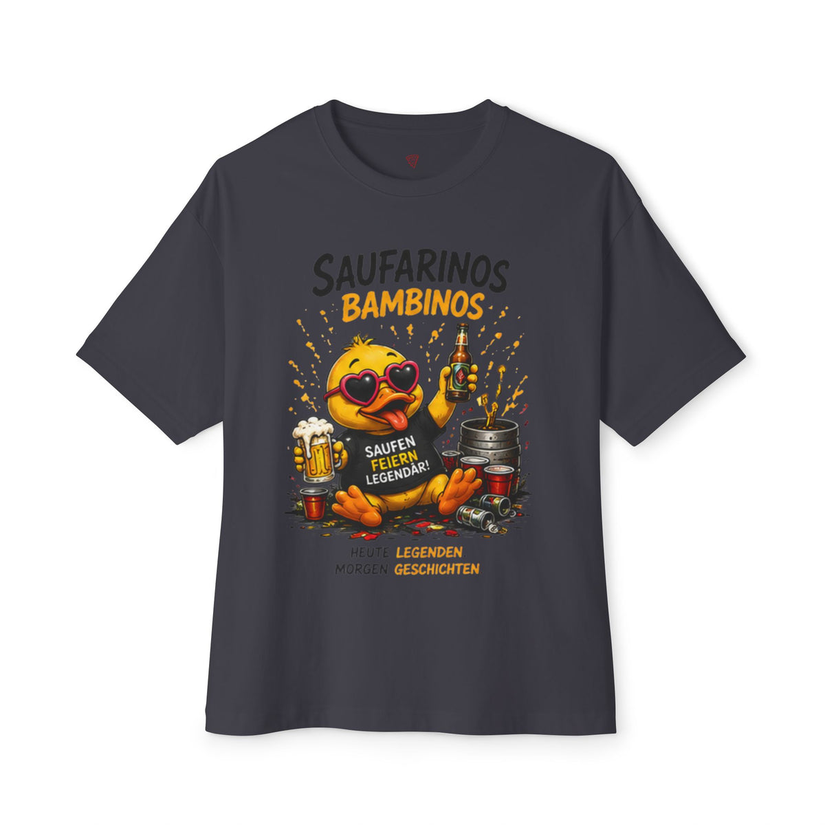 Saufarinos Bambinos Oversized T-Shirt | Lustige Party-Ente | Festival & Feier Shirt | QuackWerk