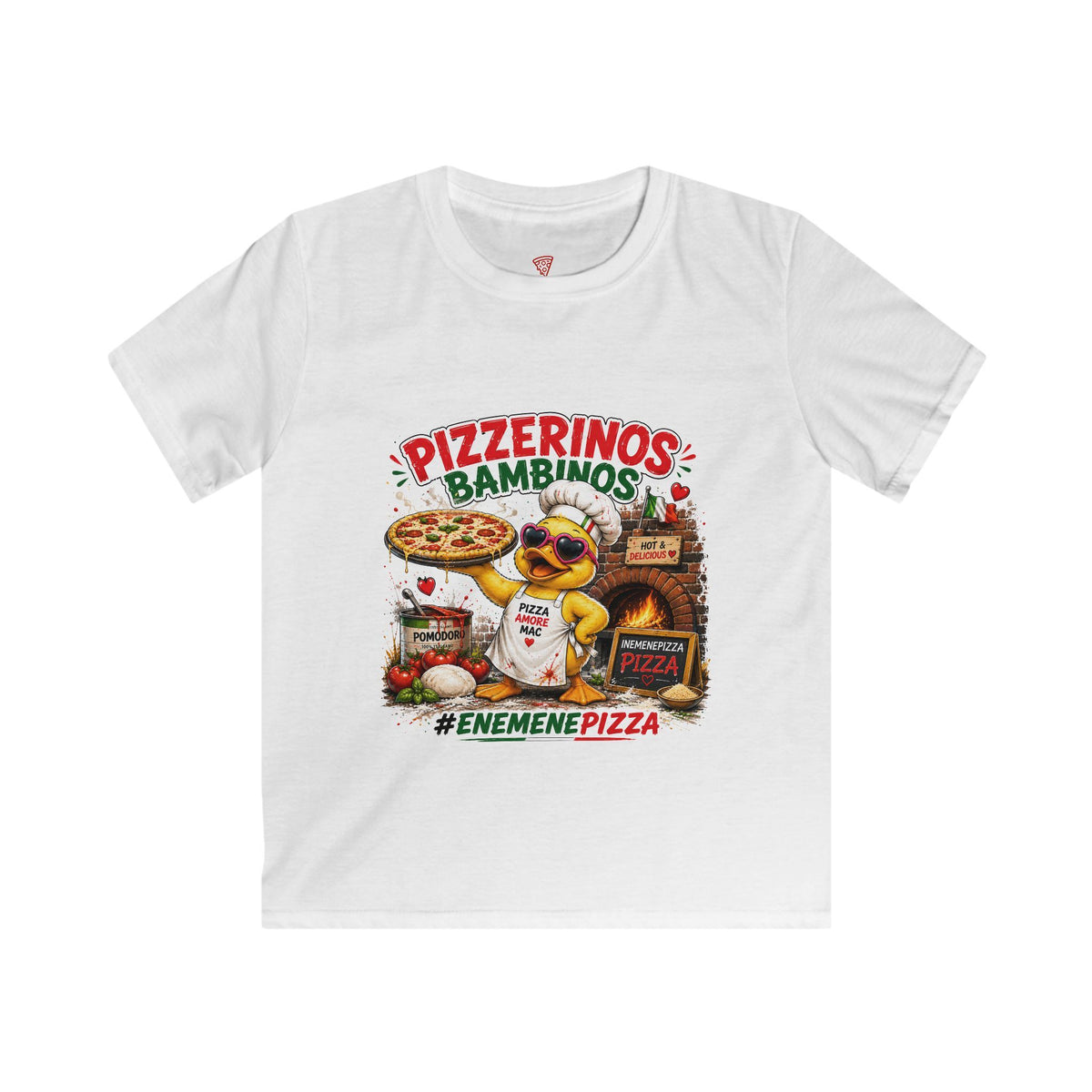 Pizzerinos Bambinos Kinder T-Shirt | Lustige Pizza-Ente | Pizza Shirt für Kinder | QuackWerk