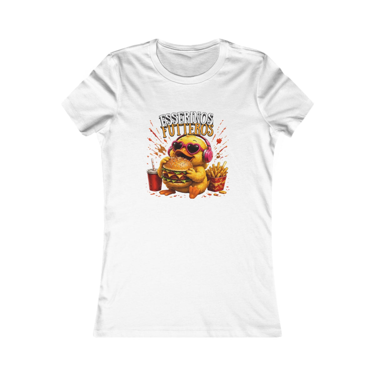 Fresserinos Futteros Damen T-Shirt | Lustige Ente mit Burger & Pommes | Foodie Shirt | QuackWerk