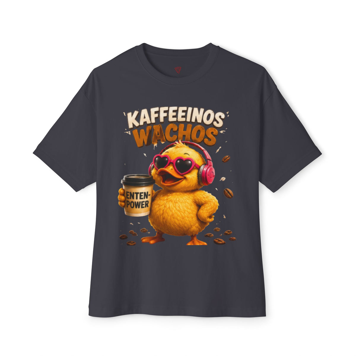 Kaffeerinos Wachos Oversized T-Shirt | Lustige Kaffee-Ente | Kaffee & Morgenmuffel Shirt | QuackWerk
