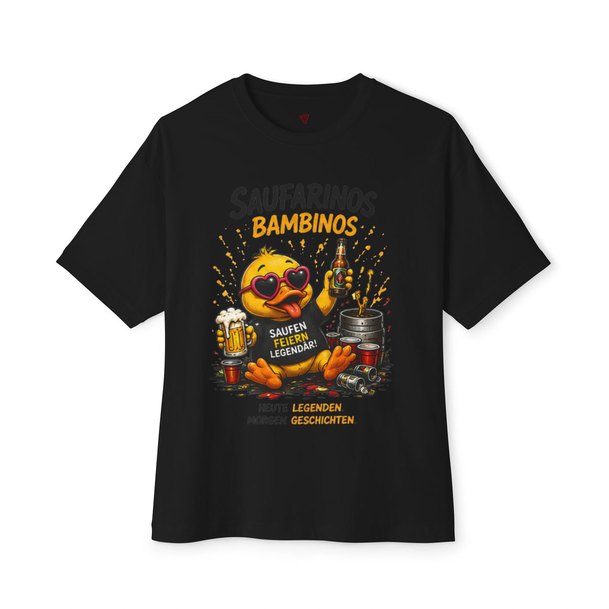 Saufarinos Bambinos Oversized T-Shirt | Lustige Party-Ente | Festival & Feier Shirt | QuackWerk
