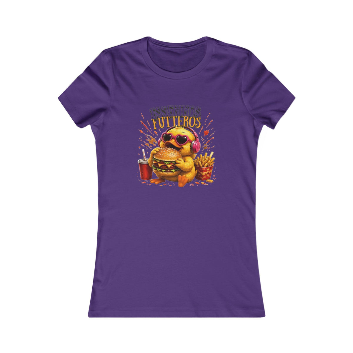 Fresserinos Futteros Damen T-Shirt | Lustige Ente mit Burger & Pommes | Foodie Shirt | QuackWerk