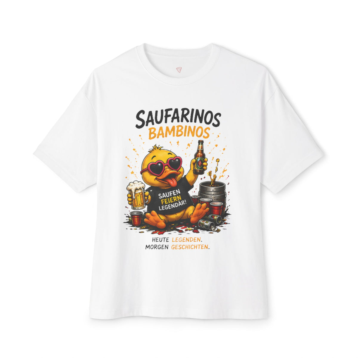 Saufarinos Bambinos Oversized T-Shirt | Lustige Party-Ente | Festival & Feier Shirt | QuackWerk