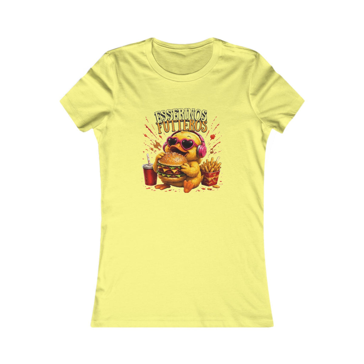 Fresserinos Futteros Damen T-Shirt | Lustige Ente mit Burger & Pommes | Foodie Shirt | QuackWerk