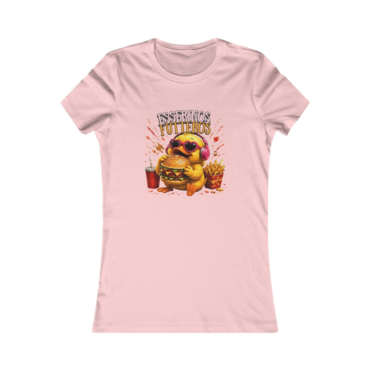 Fresserinos Futteros Damen T-Shirt | Lustige Ente mit Burger & Pommes | Foodie Shirt | QuackWerk