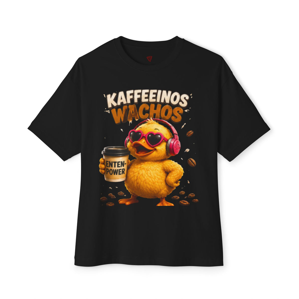 Kaffeerinos Wachos Oversized T-Shirt | Lustige Kaffee-Ente | Kaffee & Morgenmuffel Shirt | QuackWerk