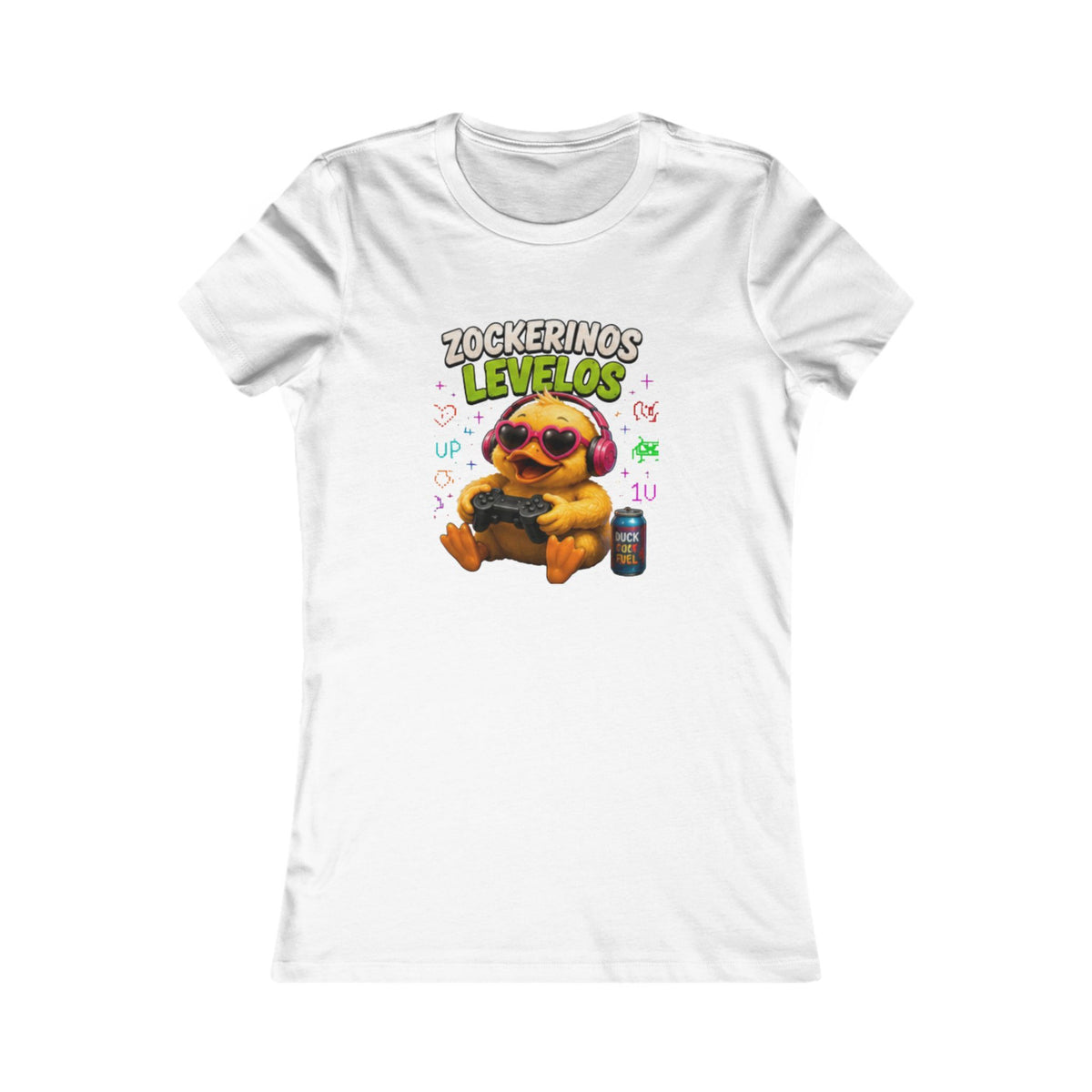 Zockerinos Levelos Damen T-Shirt | Lustige Gamer-Ente | Gaming Shirt | QuackWerk