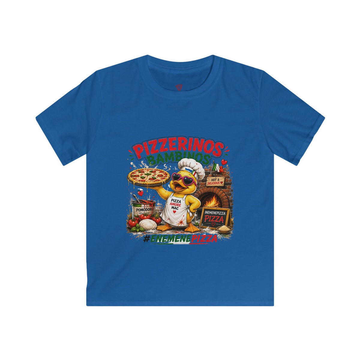Pizzerinos Bambinos Kinder T-Shirt | Lustige Pizza-Ente | Pizza Shirt für Kinder | QuackWerk