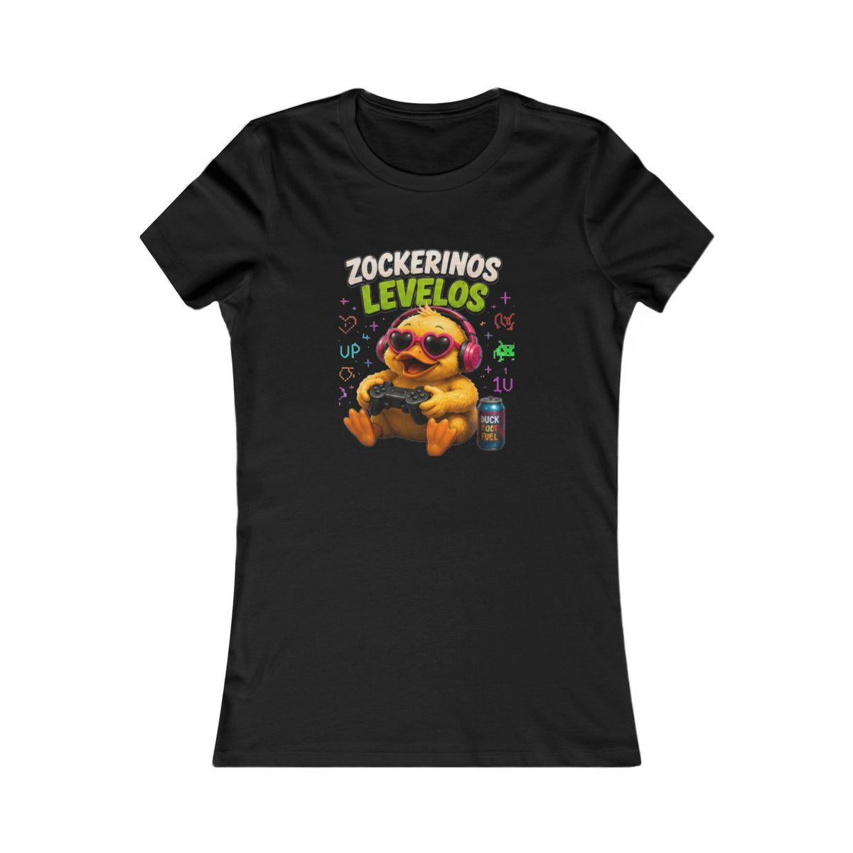 Zockerinos Levelos Damen T-Shirt | Lustige Gamer-Ente | Gaming Shirt | QuackWerk