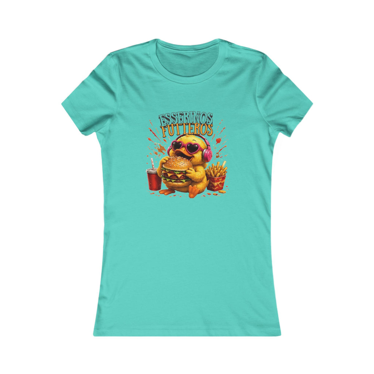 Fresserinos Futteros Damen T-Shirt | Lustige Ente mit Burger & Pommes | Foodie Shirt | QuackWerk