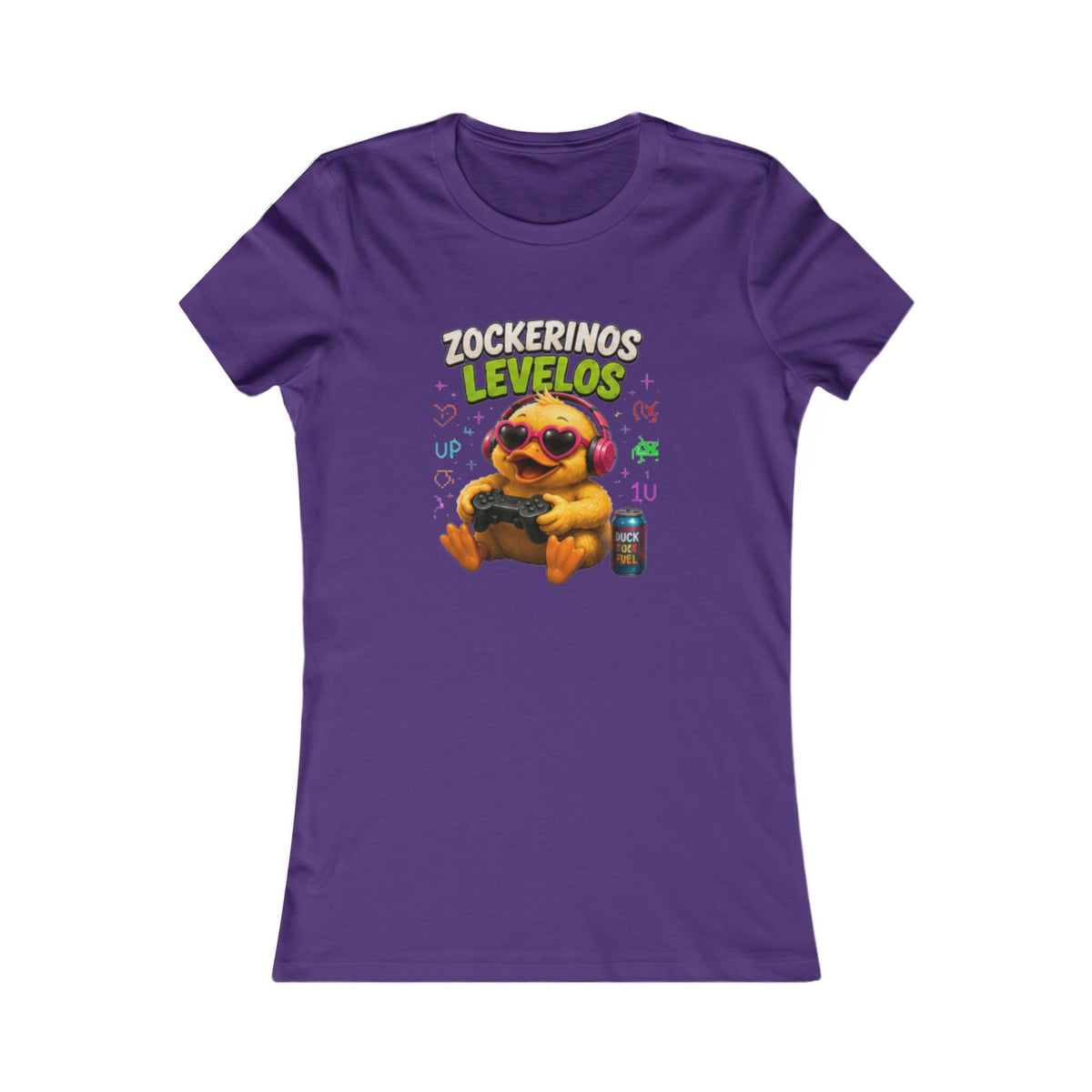 Zockerinos Levelos Damen T-Shirt | Lustige Gamer-Ente | Gaming Shirt | QuackWerk