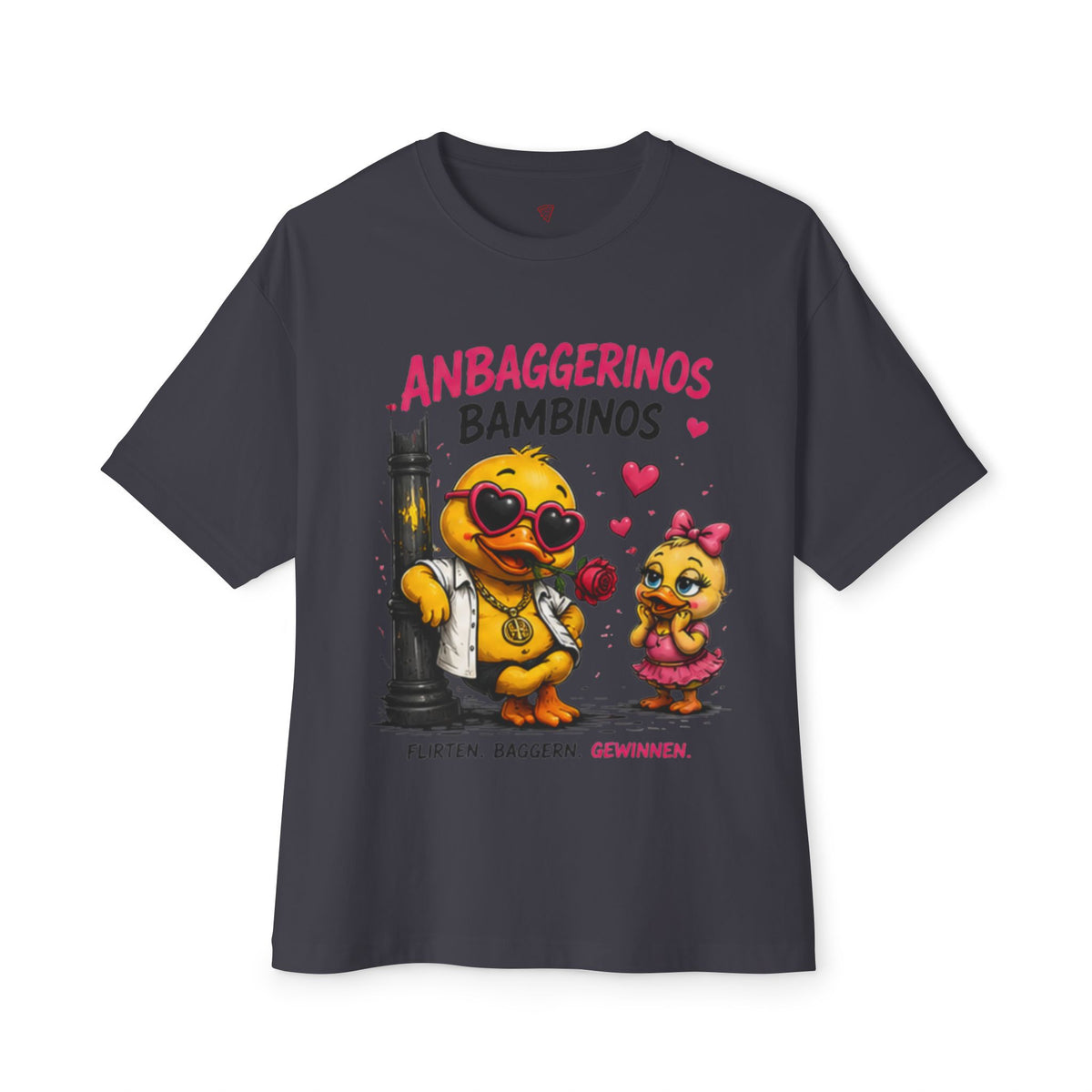 Anbaggerinos Bambinos Oversized T-Shirt | Lustige Flirt-Ente | Dating & Party Shirt | QuackWerk