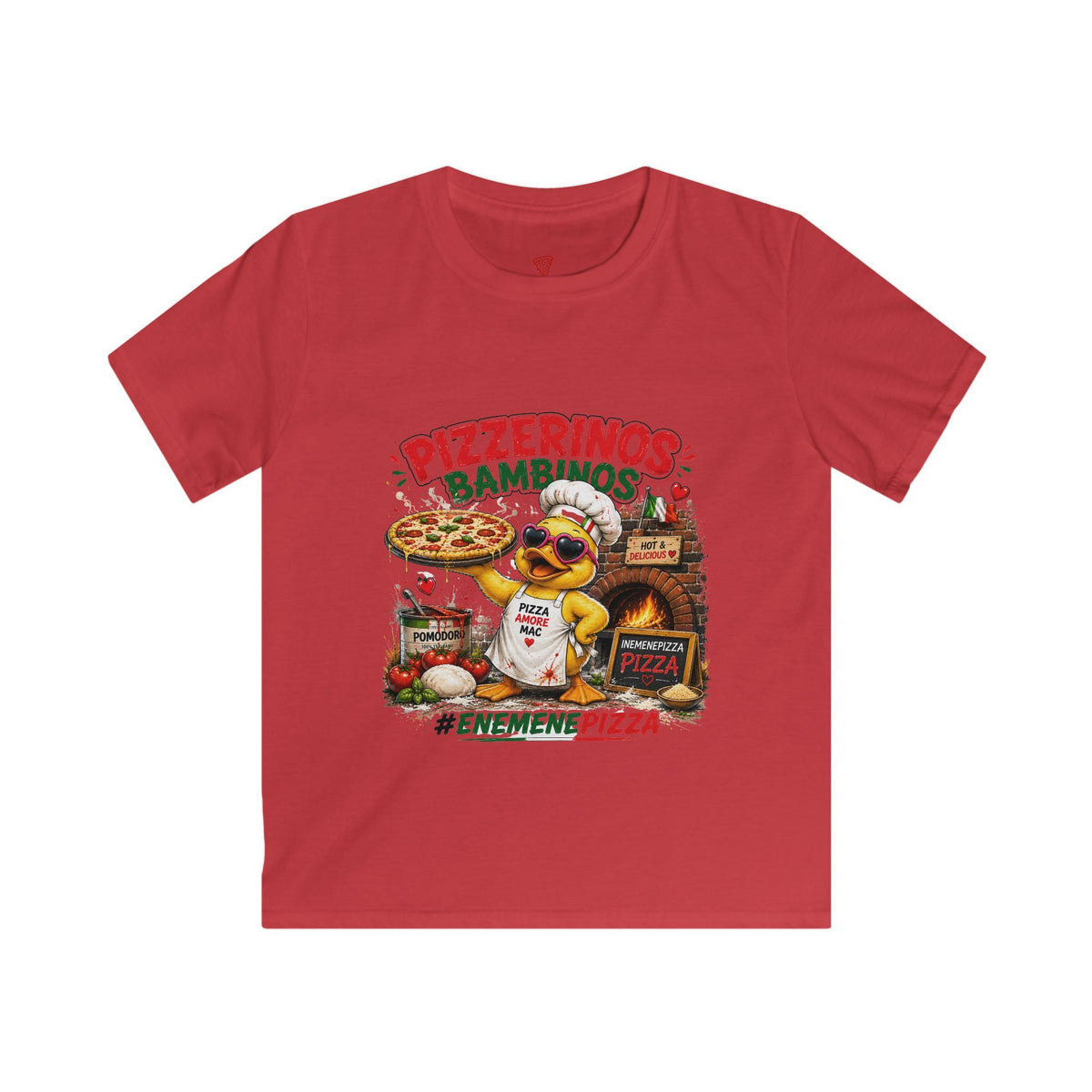 Pizzerinos Bambinos Kinder T-Shirt | Lustige Pizza-Ente | Pizza Shirt für Kinder | QuackWerk