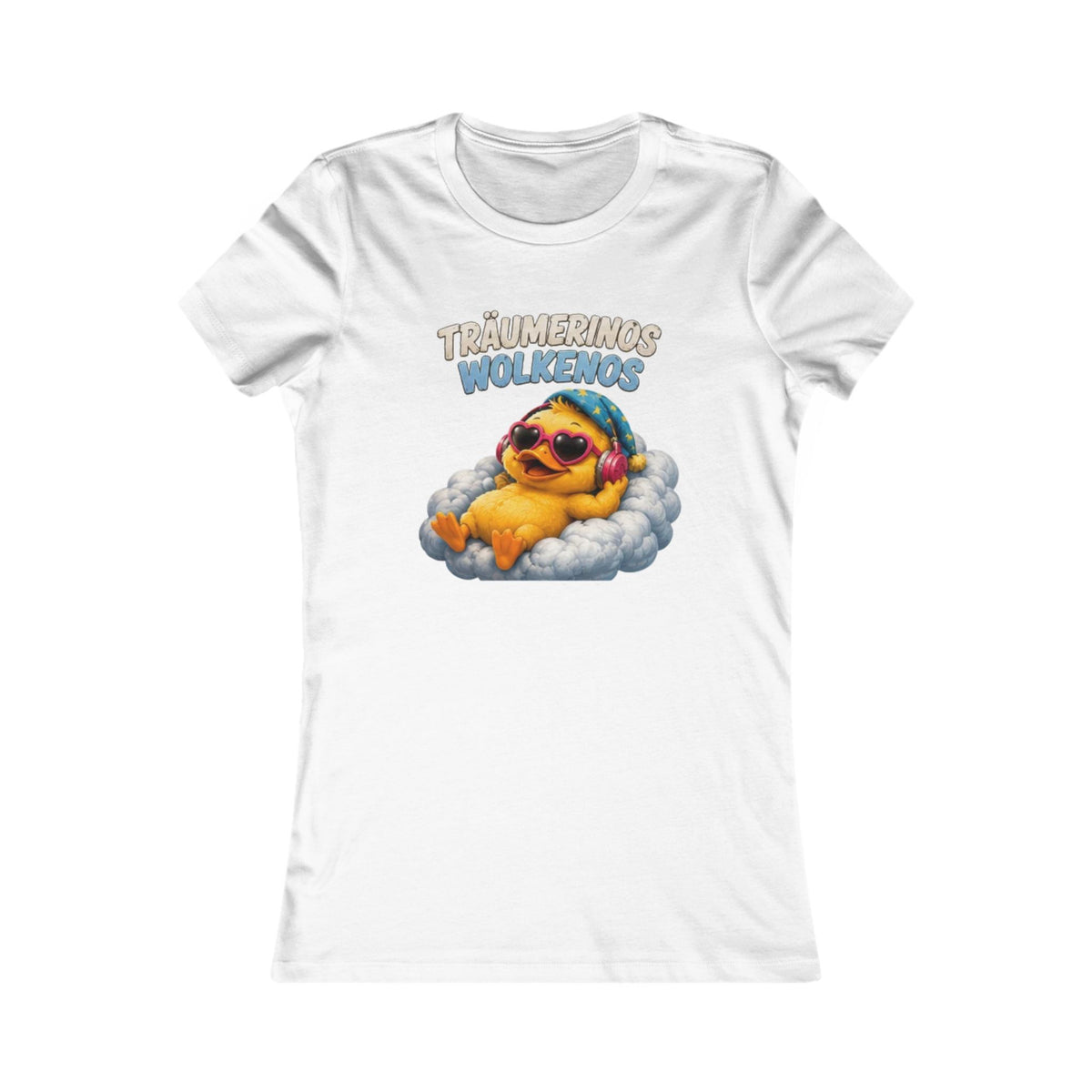Träumerinos Wolkenos Damen T-Shirt | Lustige Ente auf Wolke | Chill & Relax Shirt | QuackWerk