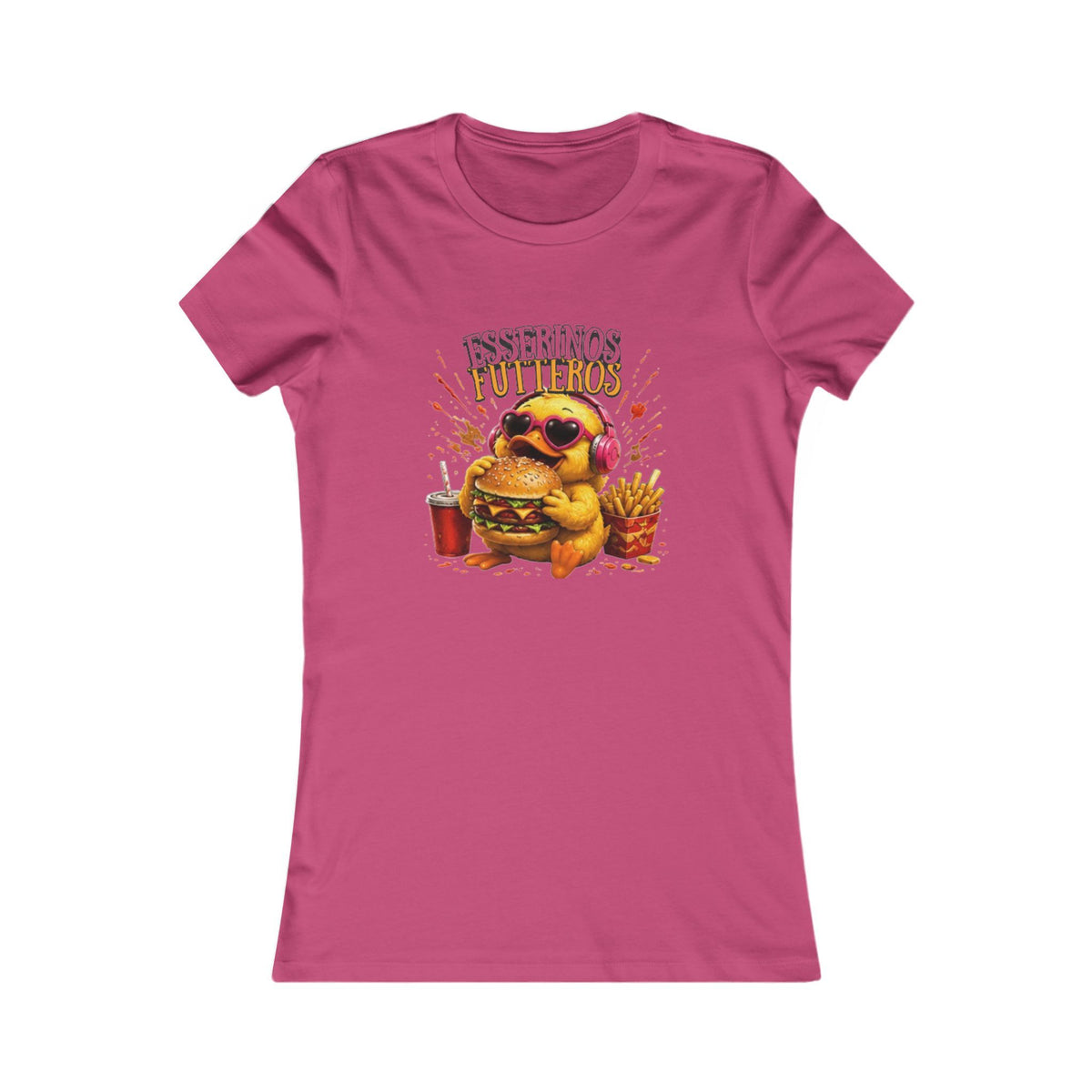 Fresserinos Futteros Damen T-Shirt | Lustige Ente mit Burger & Pommes | Foodie Shirt | QuackWerk